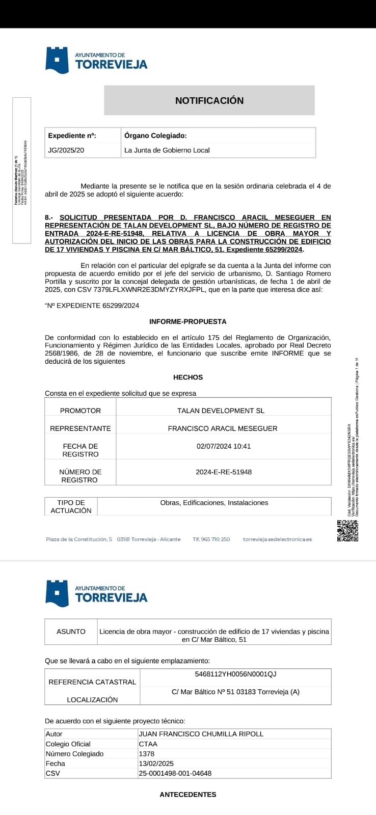 Licence for our first project "Edificio T1"